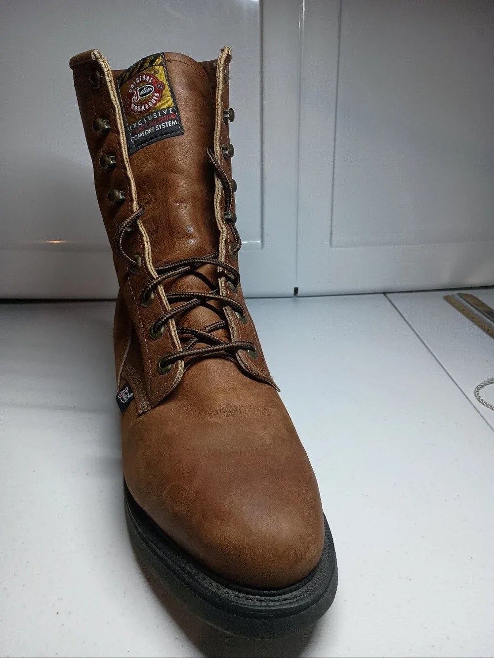 Justin Boots Original Work Boot Style 0760 Brown Men's Soft Toe Size 9 1/2 D USA